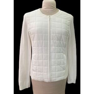 Croft & Barrow Quilted Sweater/Jacket Winter White Sz. L Full Zip